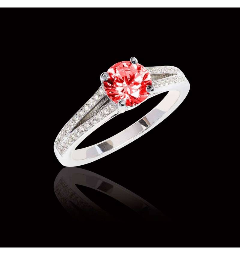 Bague de fiançailles rubis pavage diamant or blanc Marie 