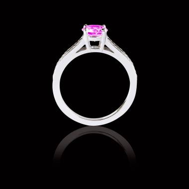 Bague Solitaire saphir rose pavage diamant or blanc Marie 