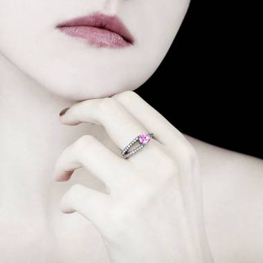 Bague saphir rose pavage diamant or blanc Plena Luna