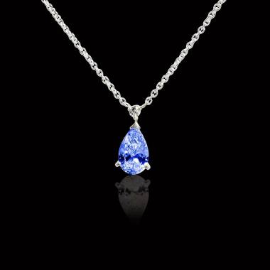 Pendentif saphir bleu pavage diamant or blanc Goutte d’amour