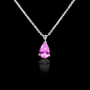 Pendentif saphir rose pavage diamant or blanc Goutte d’amour