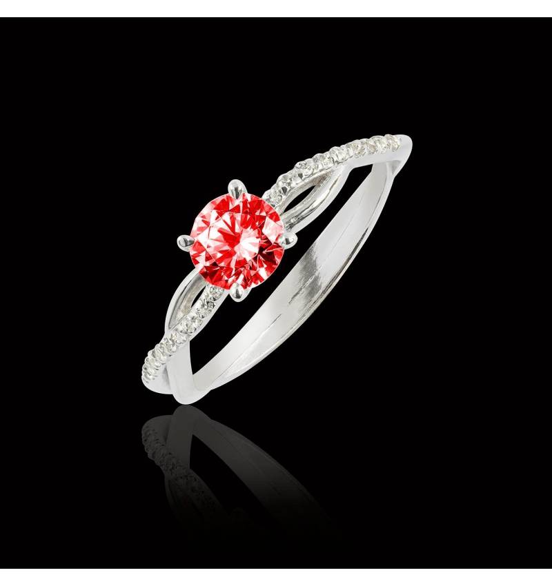 Bague de fiançailles rubis pavage diamant or blanc Noémie