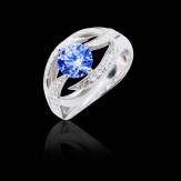 Bague de fiançailles saphir bleu pavage diamant or blanc Ophélie