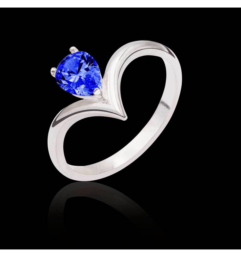 Bague de fiançailles saphir bleu or blanc Flavie Solo