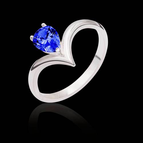 Bague de fiançailles saphir bleu or blanc Flavie Solo