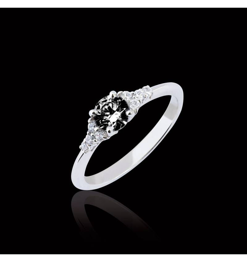 Bague de fiançailles diamant noir pavage diamant or blanc Virginie