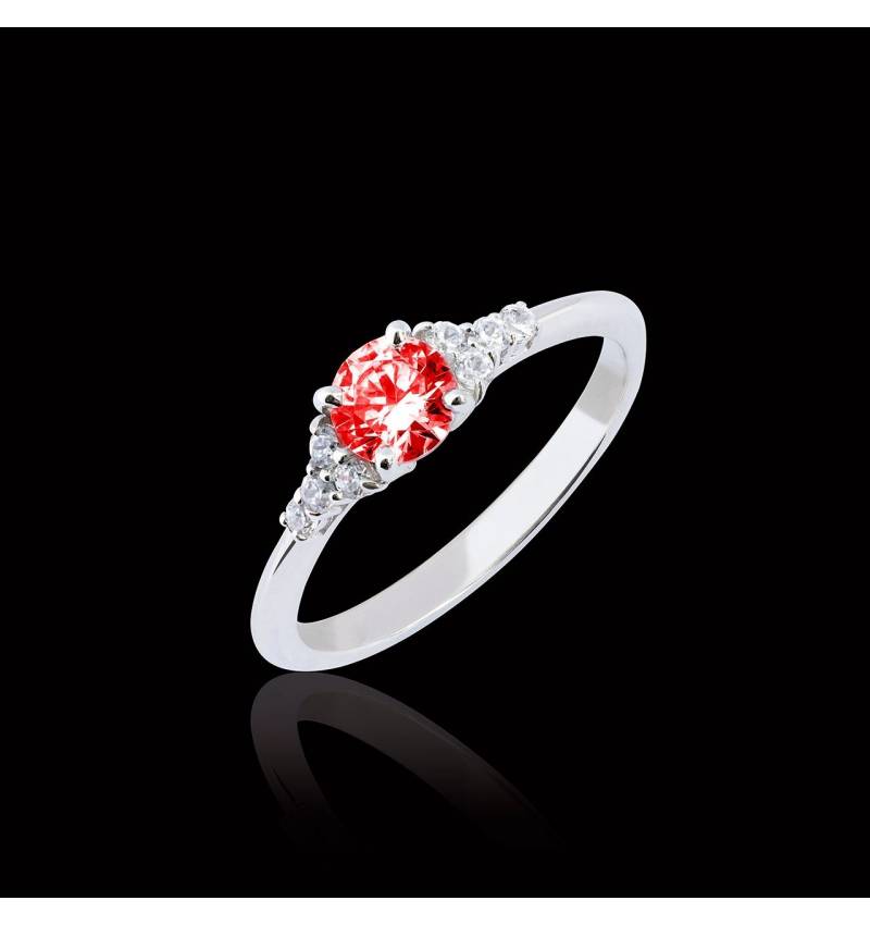 Bague de fiançailles rubis pavage diamant or blanc Virginie