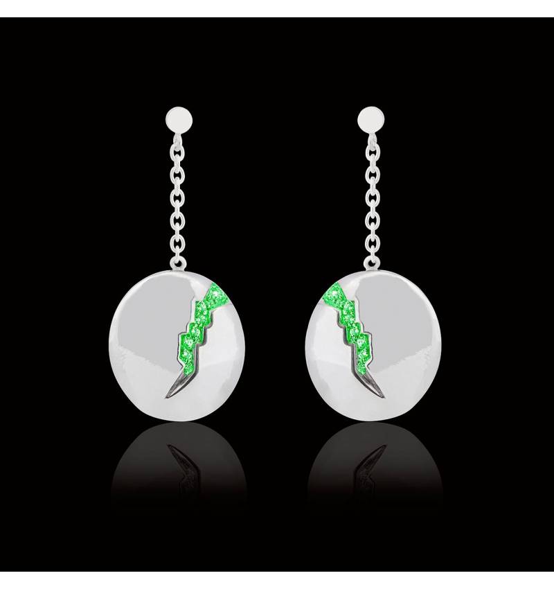 Boucles d’oreilles pavage émeraude or blanc 18K (9,7g) Quake