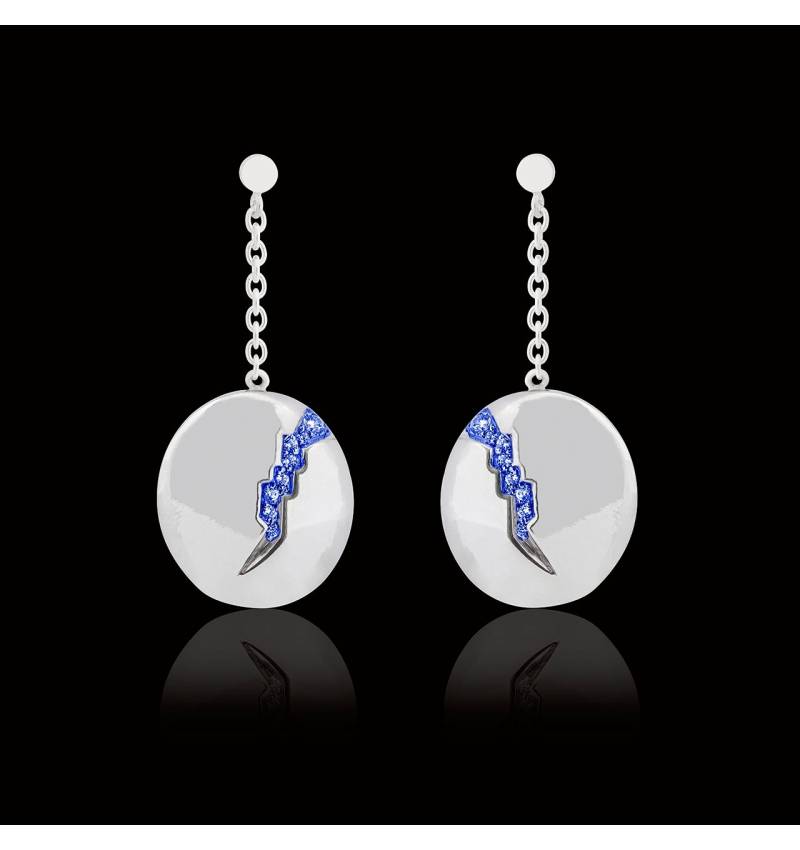 Boucles d’oreilles pavage en saphir bleu or blanc 18K (9,7g) Quake