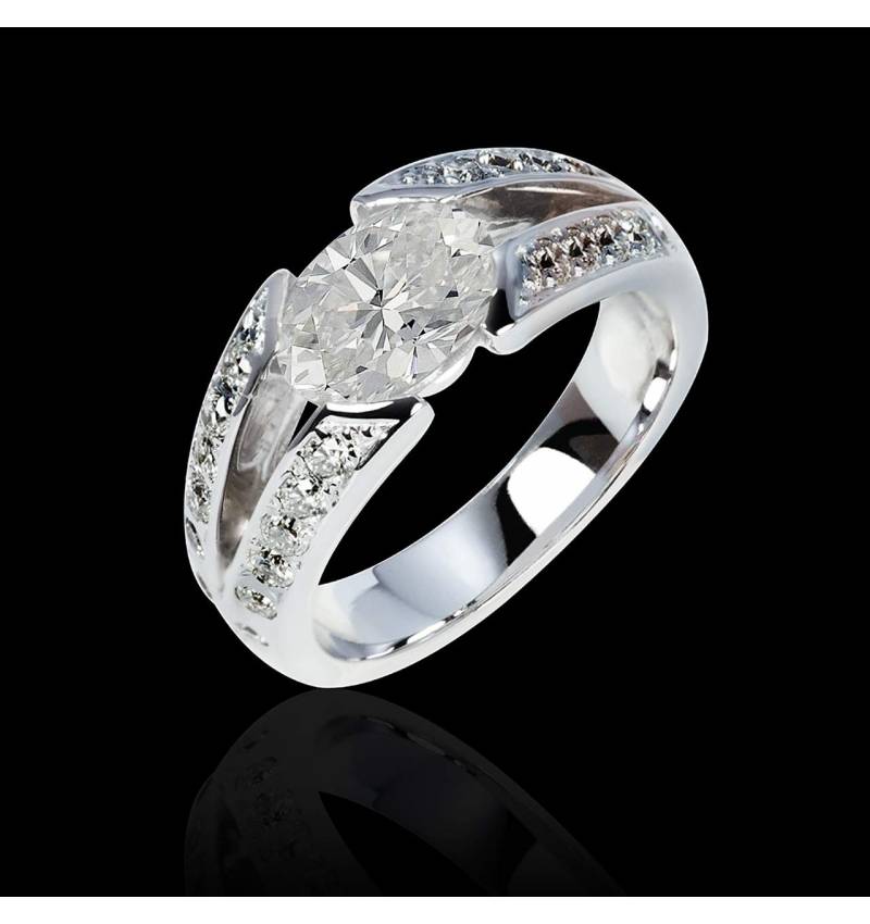 Bague de fiançailles diamant pavage diamant or blanc Isabelle Bague de fiançailles diamant pavage diamant or blanc Isabelle