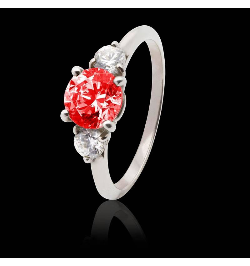 Bague de fiançailles rubis pavage diamant or blanc Nayla