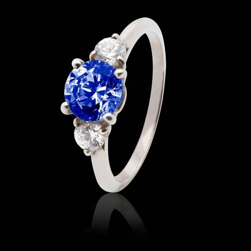 Bague de fiançailles saphir bleu pavage diamant or blanc Nayla