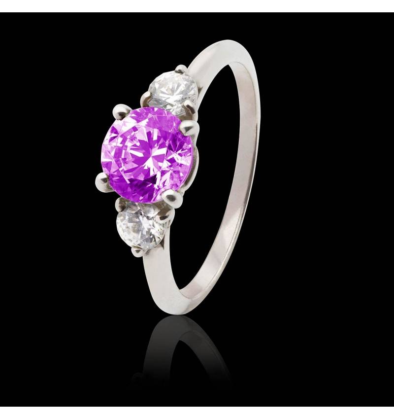 Bague de fiançailles saphir rose pavage diamant or blanc Nayla