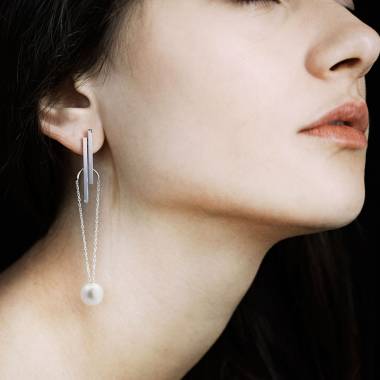Boucles d'oreilles pendante Art déco perle blanche