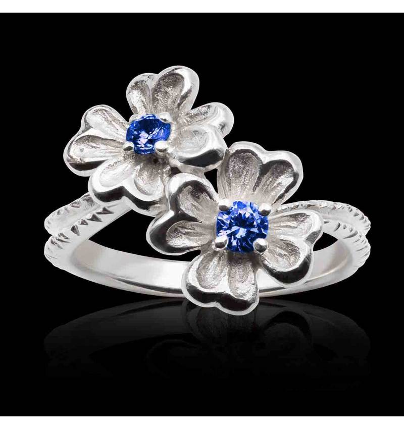 Bague saphir bleu Mya ne or blanc palladié 18K