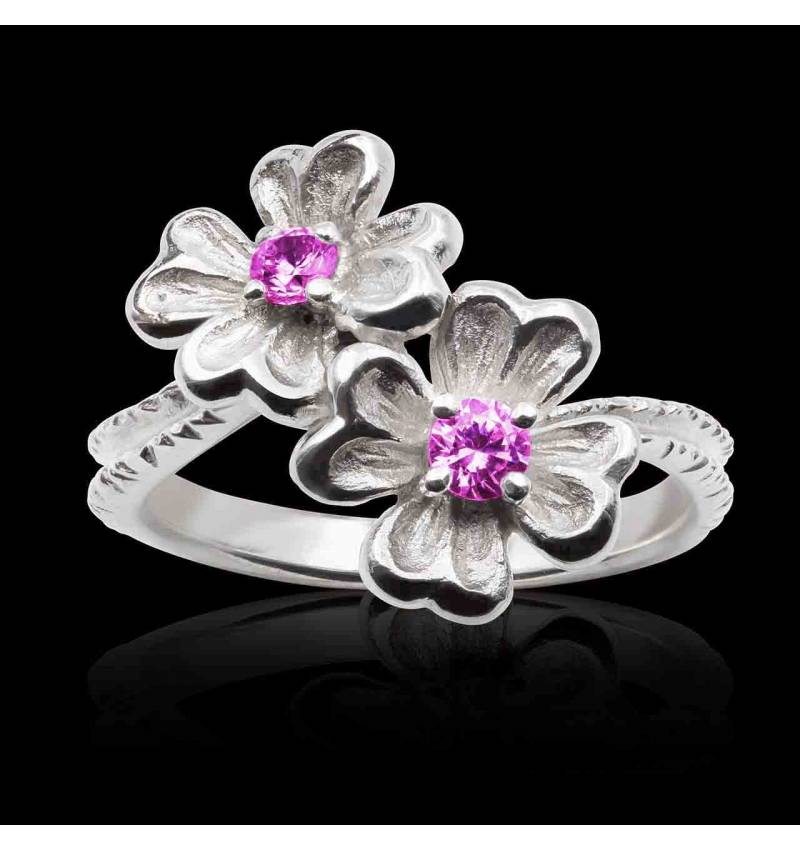 Bague saphir rose Mya en or blanc palladié 18K