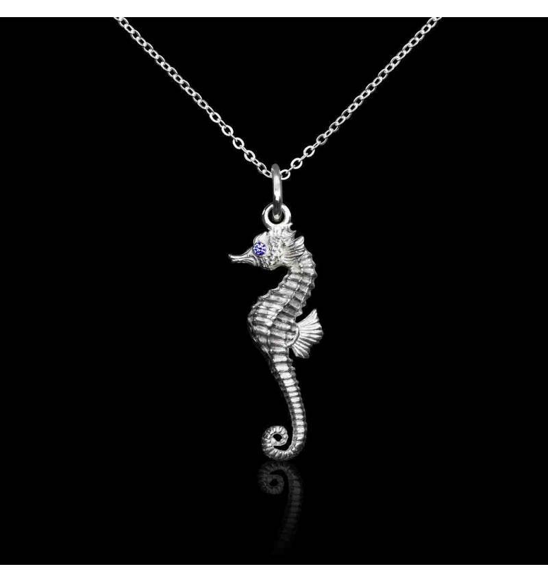 Pendentif yeux saphir bleu Hippocampe