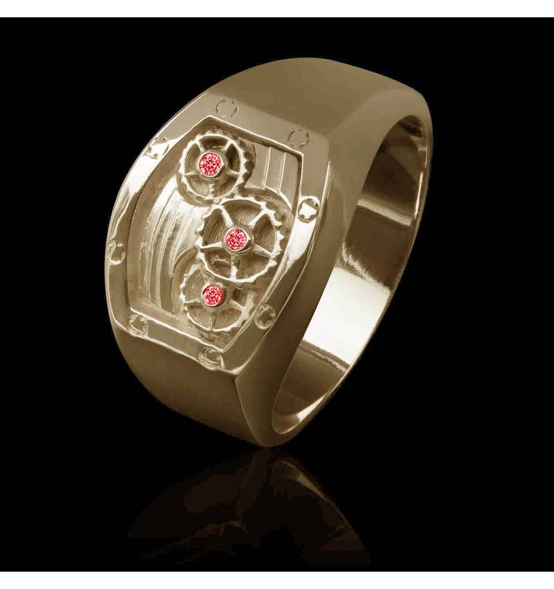 Chevalière or rose-rubis-monture montre-Verso