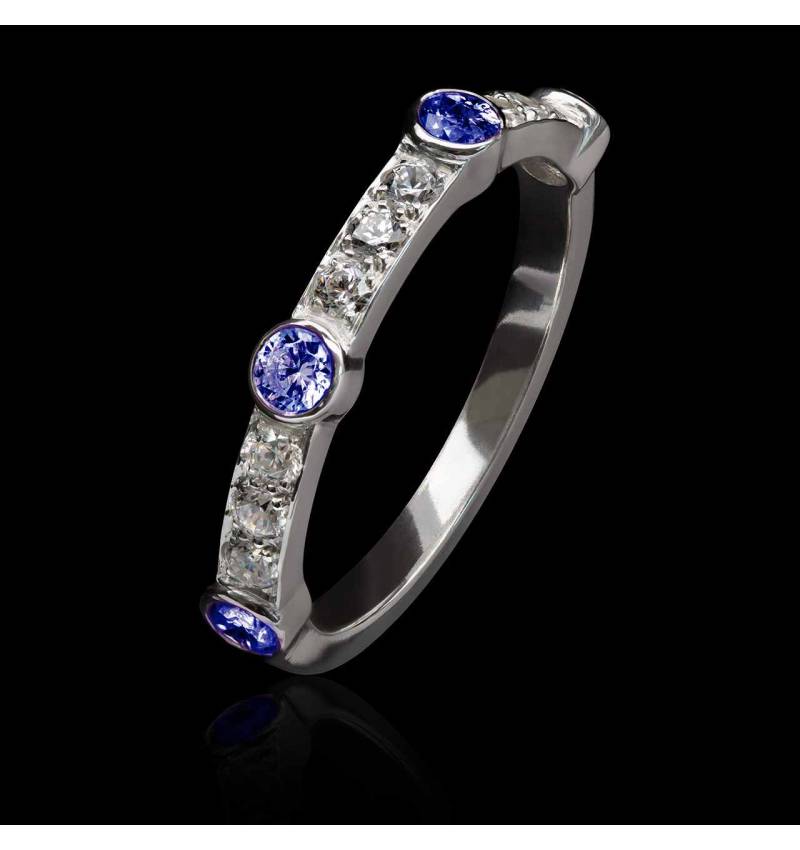 Bague saphir bleu-or blanc-Olivia