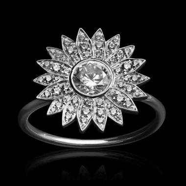 Bague diamant-pavage diamant-or blanc-Marguerite