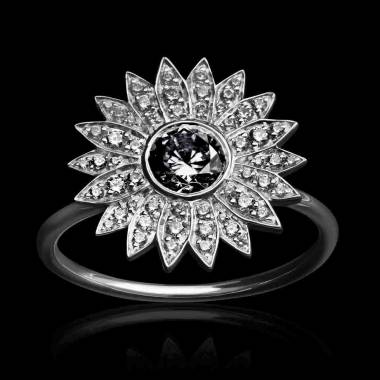 Bague diamant noir-pavage diamant-Marguerite