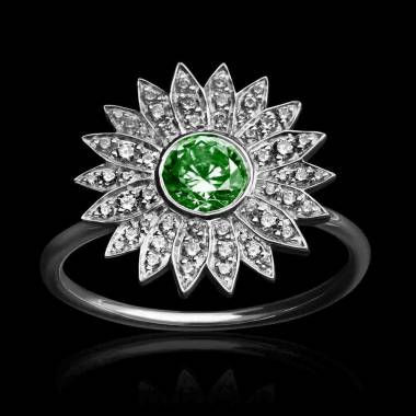 Bague émeraude-or blanc- pavage diamant-Marguerite