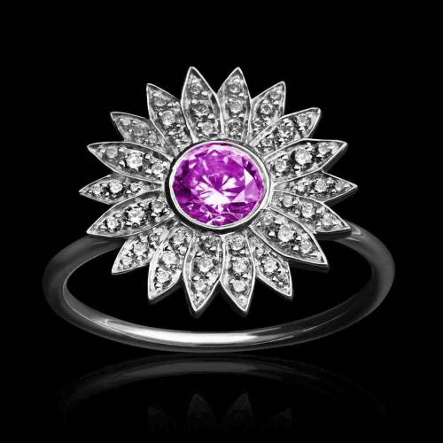 Bague saphir rose- or blanc-diamant-Marguerite