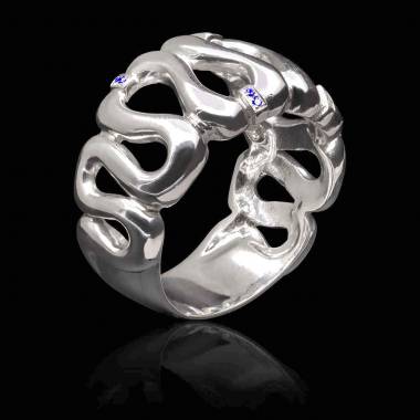 Bague saphir bleu-or blanc-Boreale