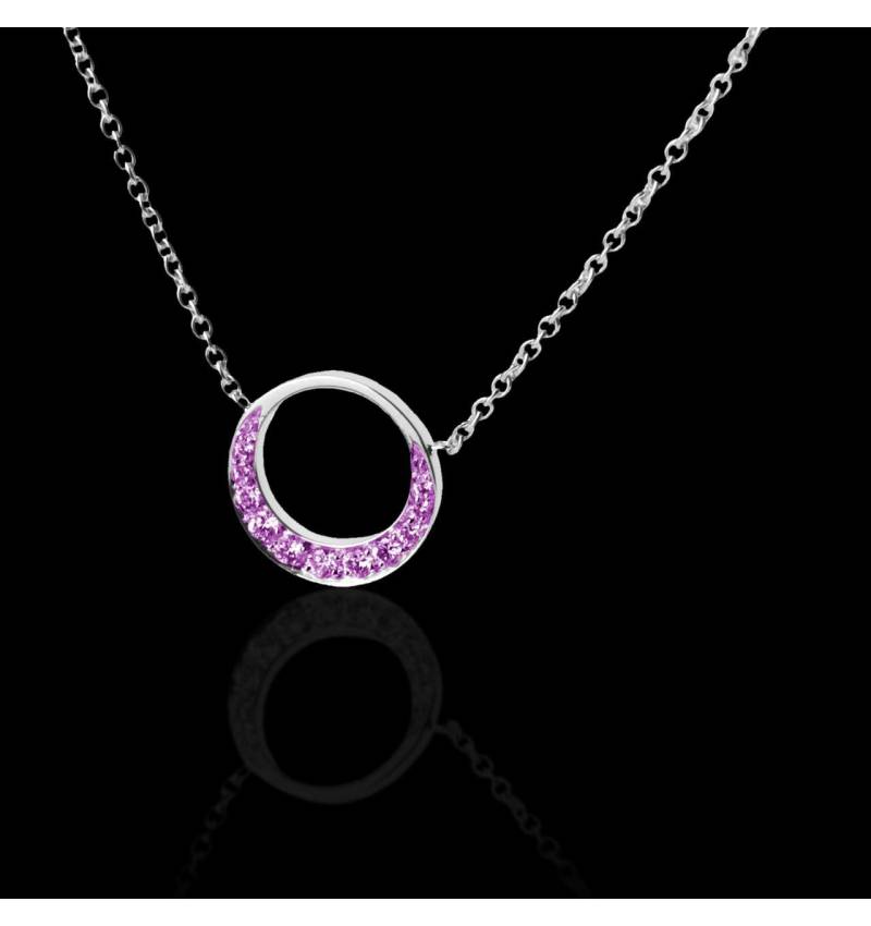 Pendentif pavage saphir rose (0,26 carat) or blanc 18 K (4 g) diamètre 16 mm Clair de Lune